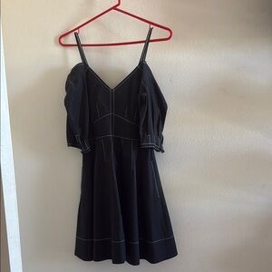 Elegant Black Dress with White Stitching